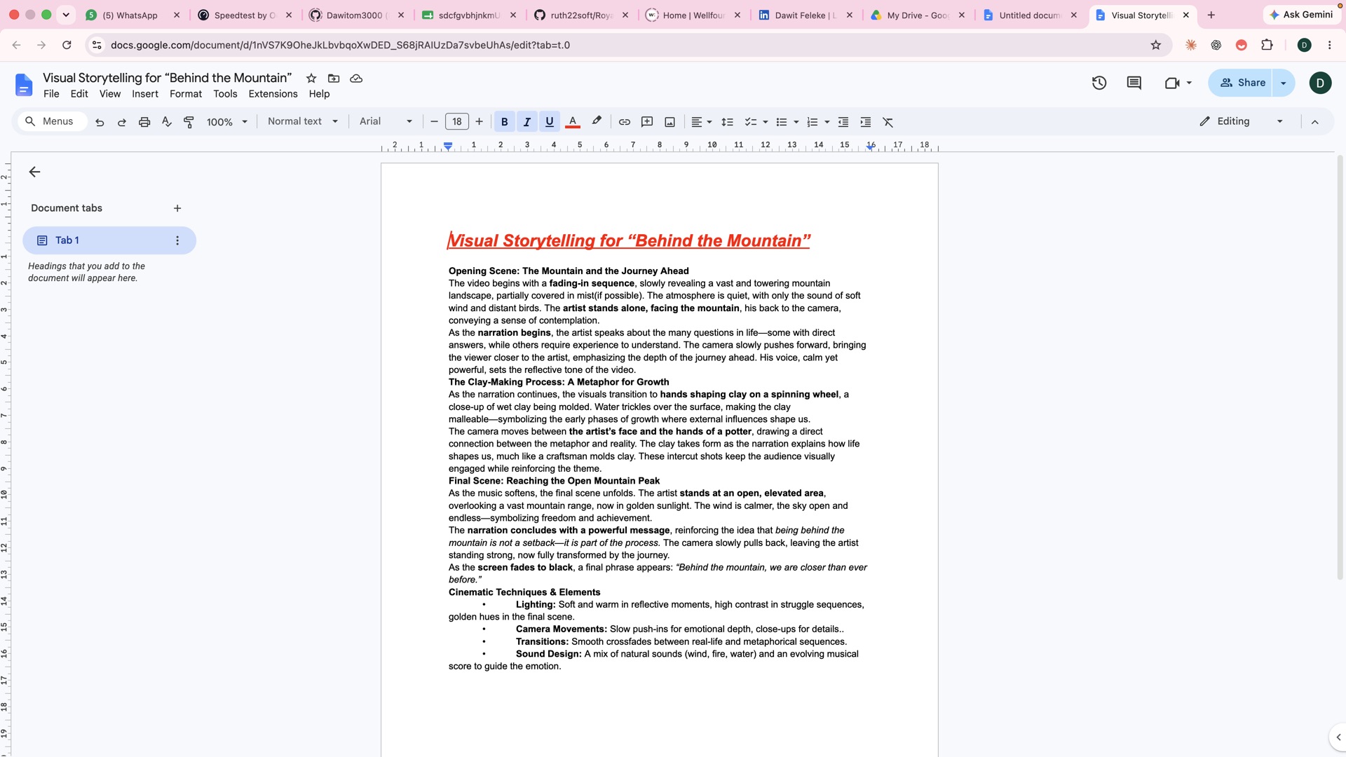 Behind the Mountain visual storytelling plan